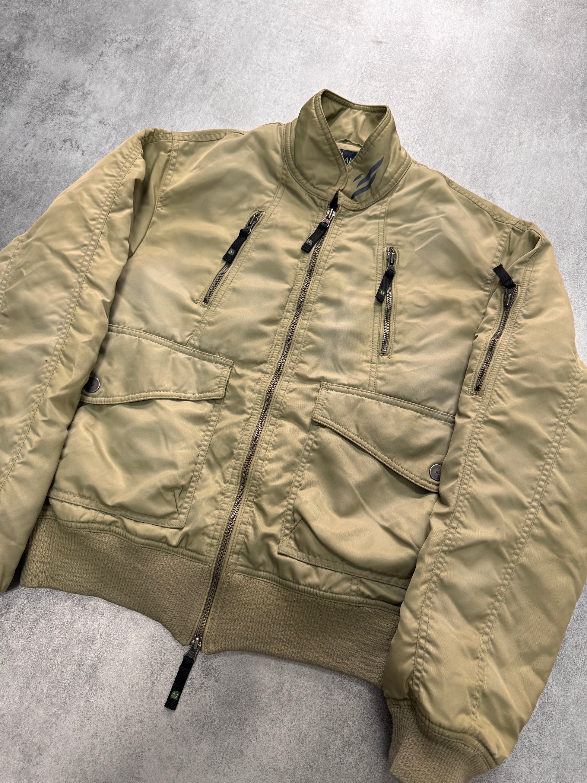 2000s Armani Beige Washed Utility Drift Bomber Jacket (S) - 8