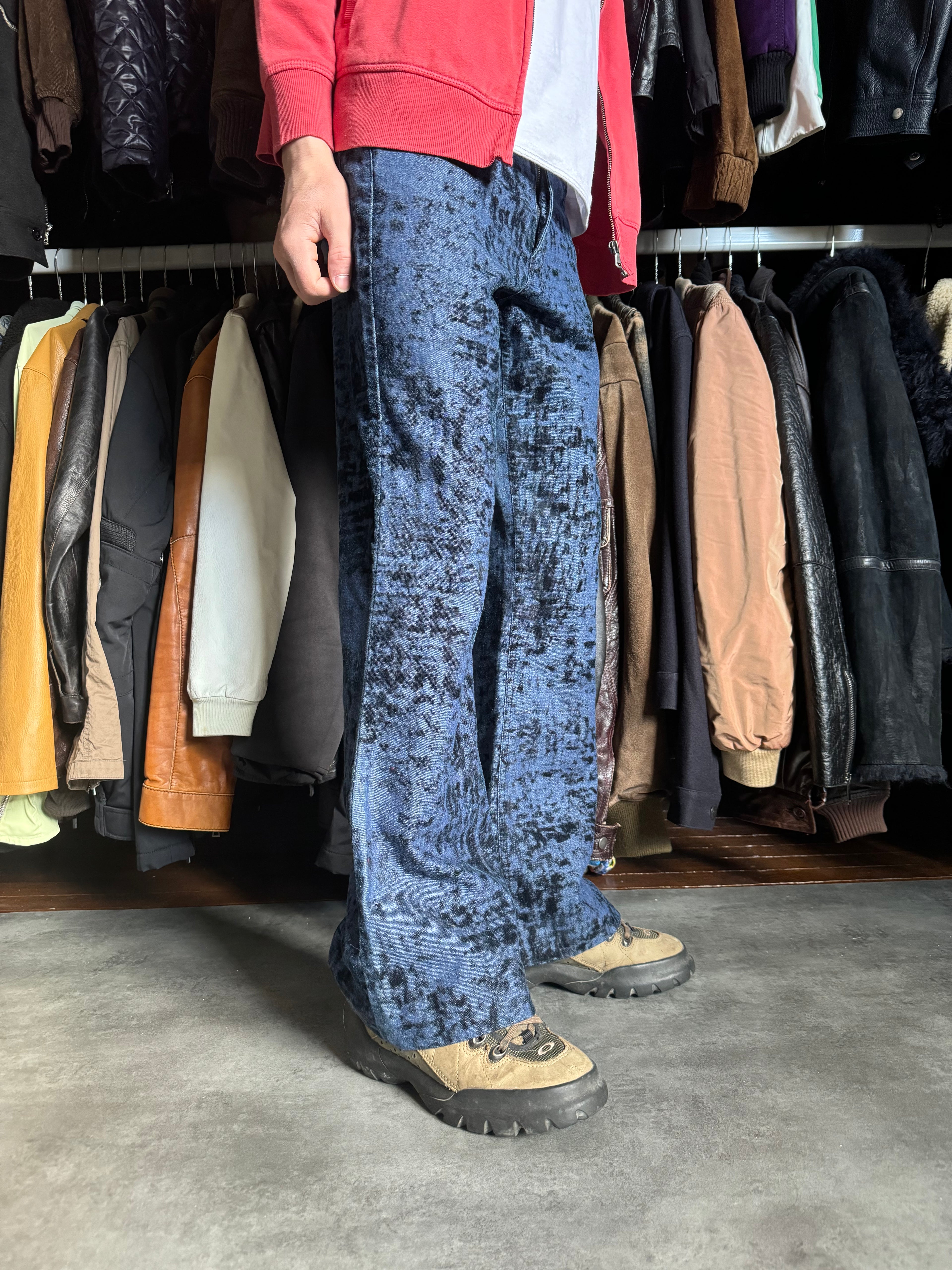 SS2006 Cavalli Blue Flared Citizen Black Relief Pants (S) - 3