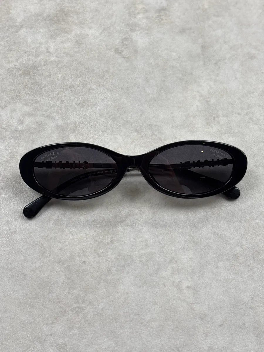 Chanel Black Acetate Logo Sunglasses ZkROtpzl 5