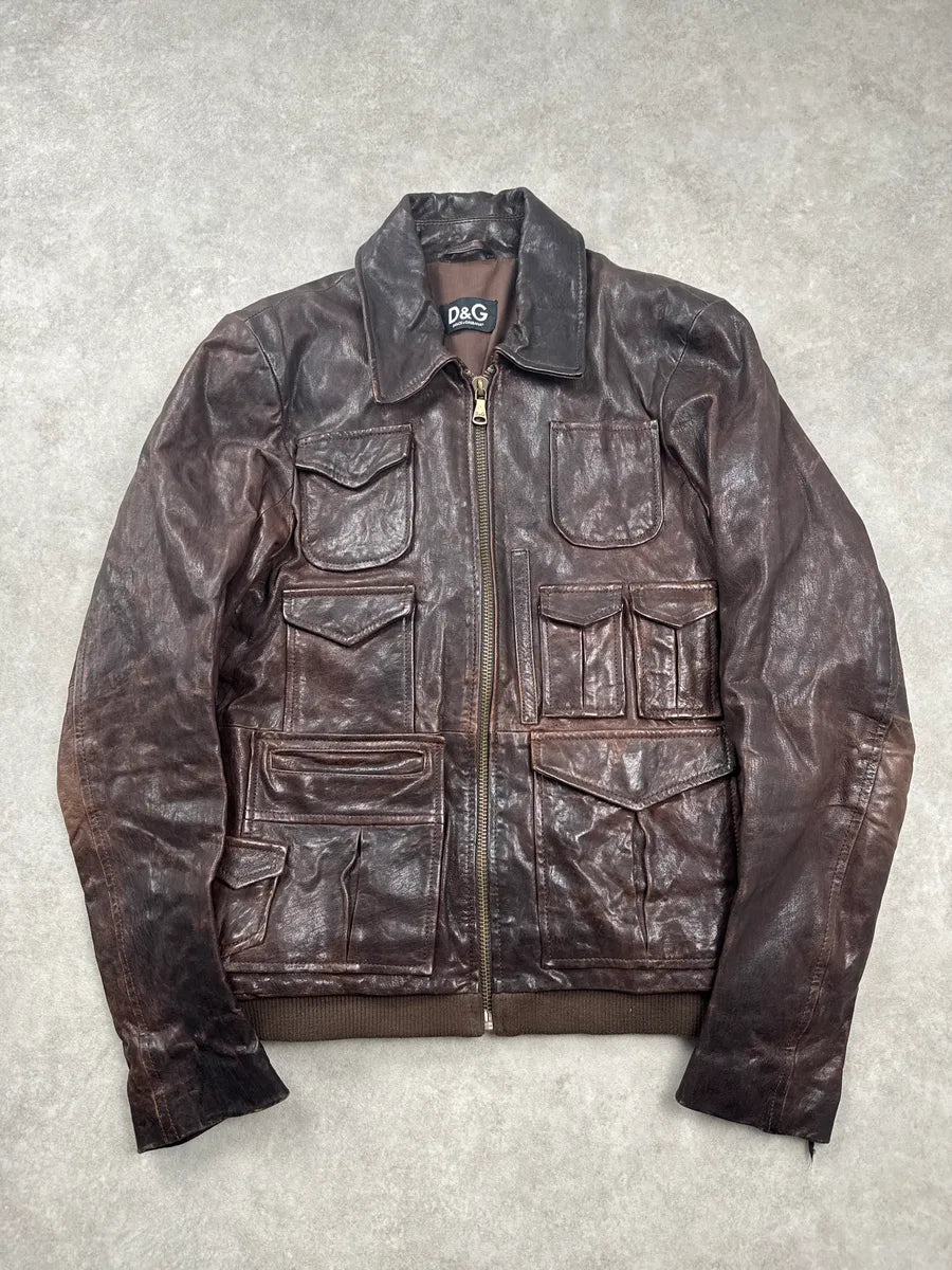 2000s Dolce & Gabbana Dark Brown Superfreak Multi-Pocket Leather Jacket ZmQaOiyT 3