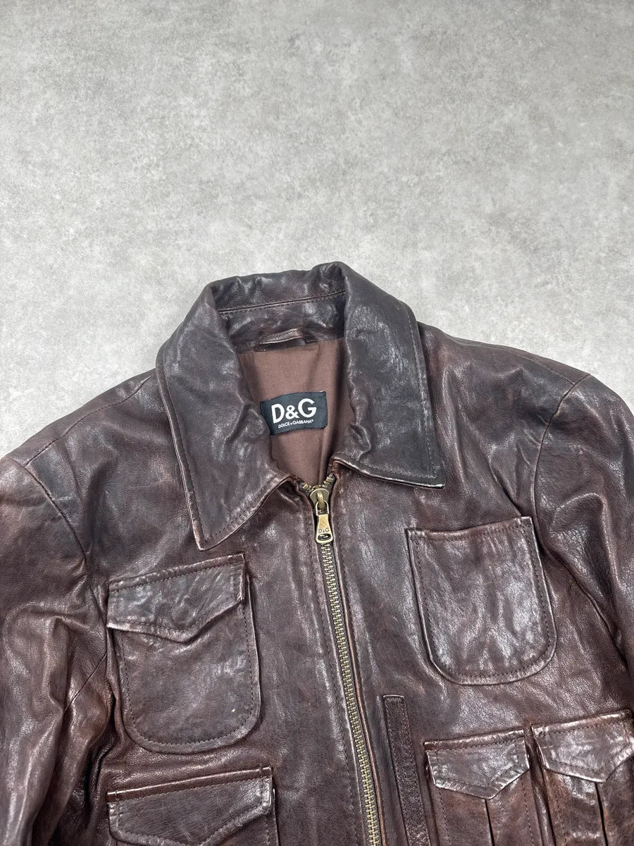 2000s Dolce & Gabbana Dark Brown Superfreak Multi-Pocket Leather Jacket ZmQaOiyT 4