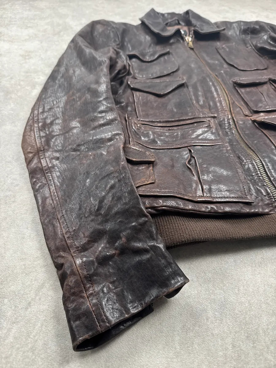 2000s Dolce & Gabbana Dark Brown Superfreak Multi-Pocket Leather Jacket ZmQaOiyT 6
