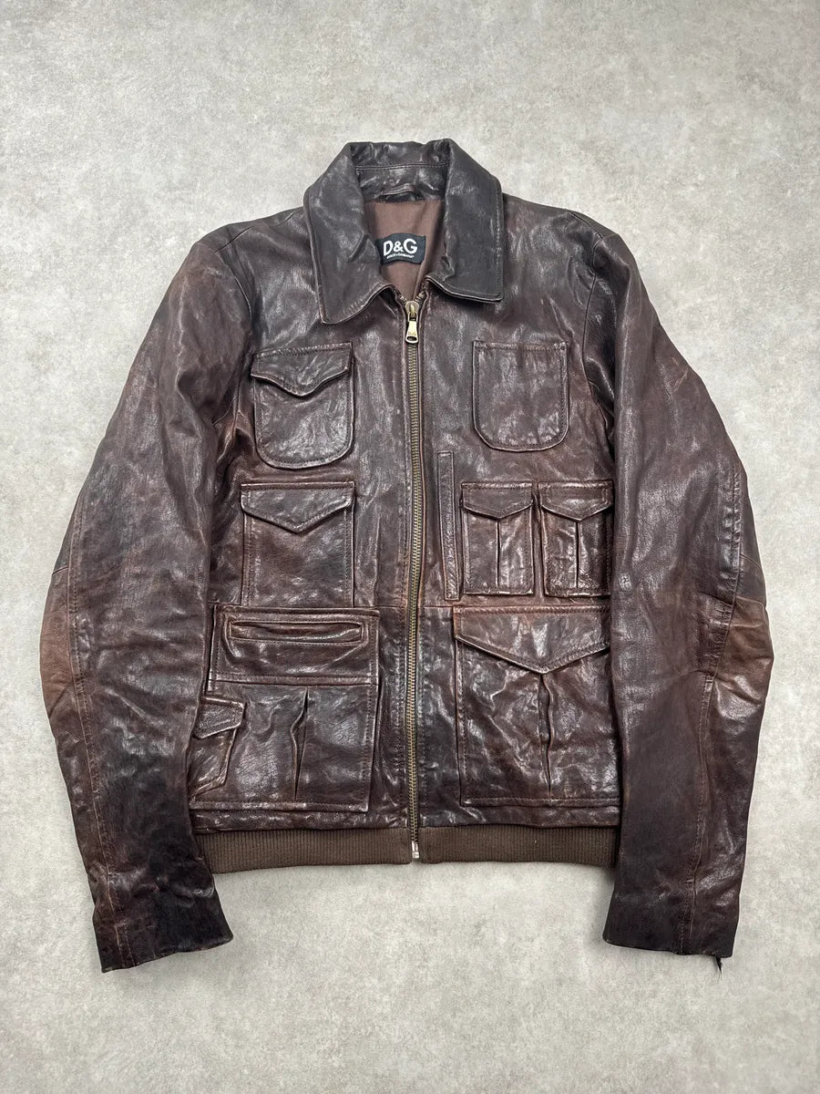 2000s Dolce & Gabbana Dark Brown Superfreak Multi-Pocket Leather Jacket ZmQaOiyT 0