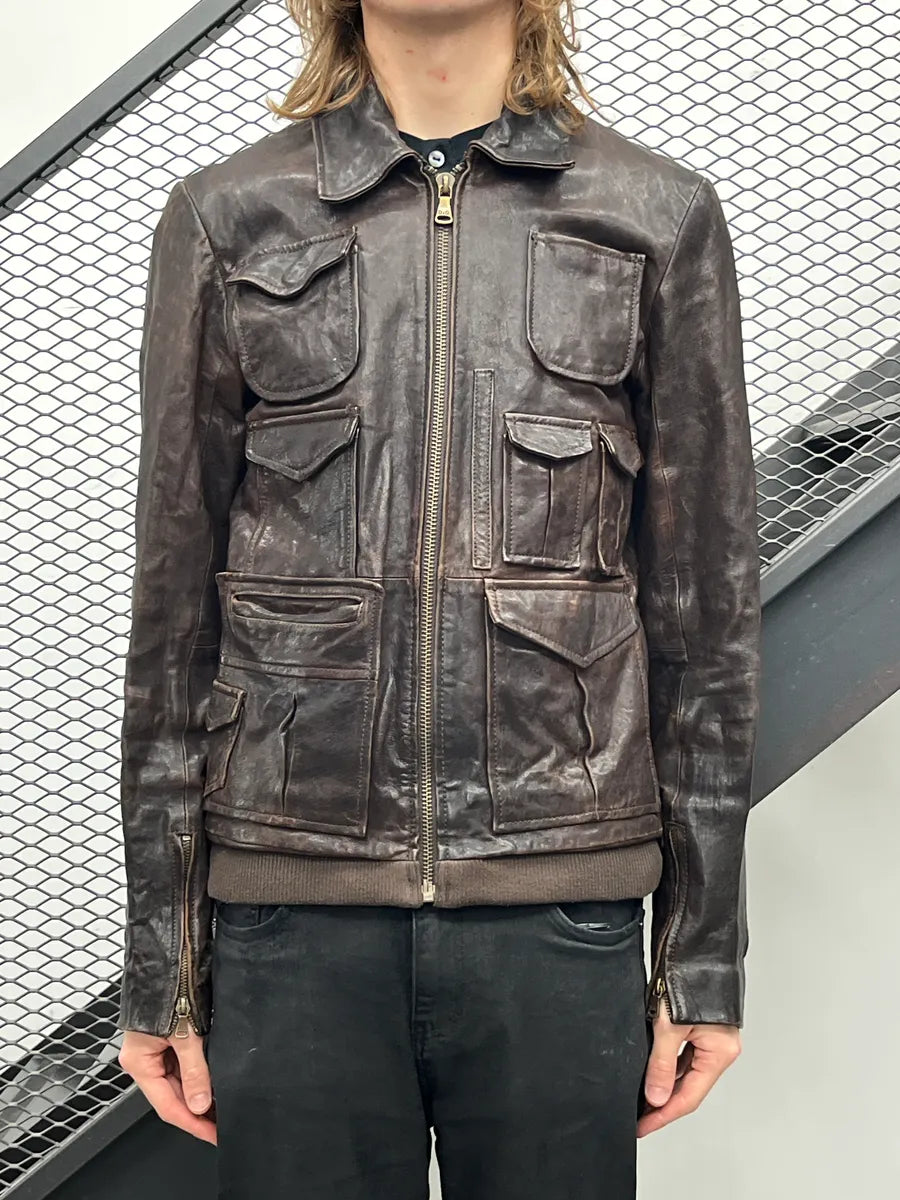 2000s Dolce & Gabbana Dark Brown Superfreak Multi-Pocket Leather Jacket ZmQaOiyT 1