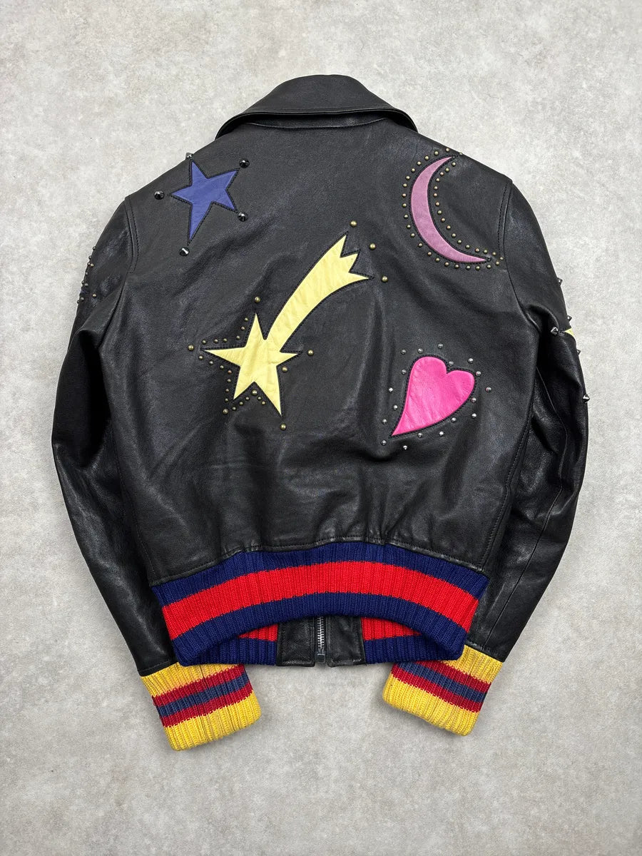 2010s Gucci Black Leather Celestial Studded Bomber Jacket ZmyOLyge 5