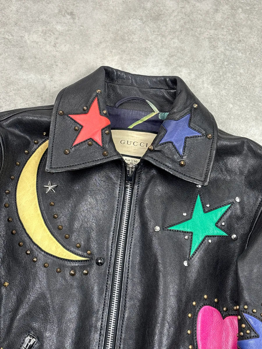 2010s Gucci Black Leather Celestial Studded Bomber Jacket ZmyOLyge 6