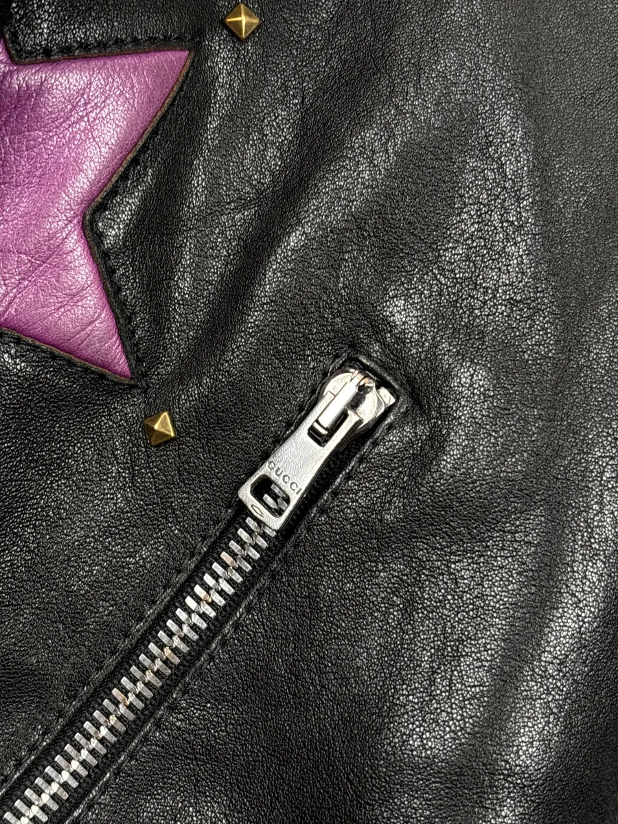 2010s Gucci Black Leather Celestial Studded Bomber Jacket ZmyOLyge 8