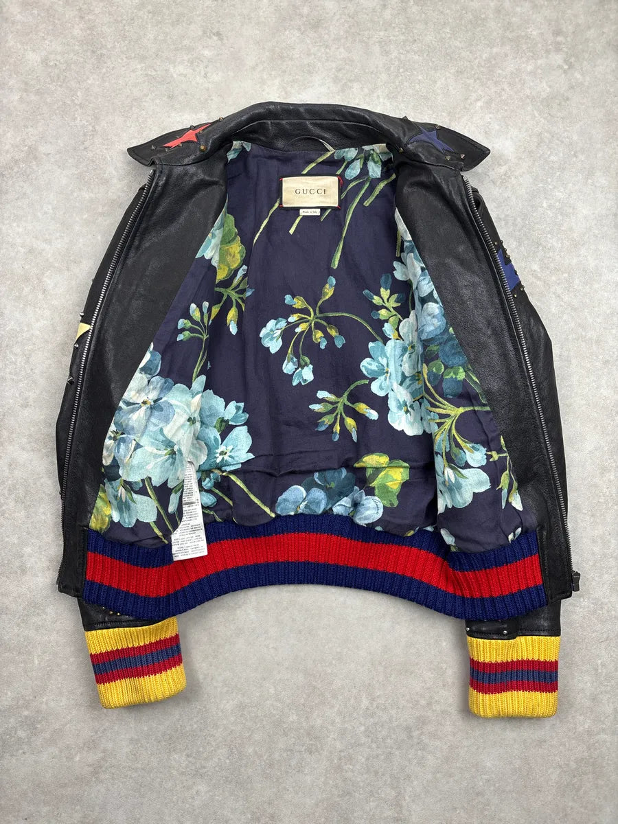 2010s Gucci Black Leather Celestial Studded Bomber Jacket ZmyOLyge 4