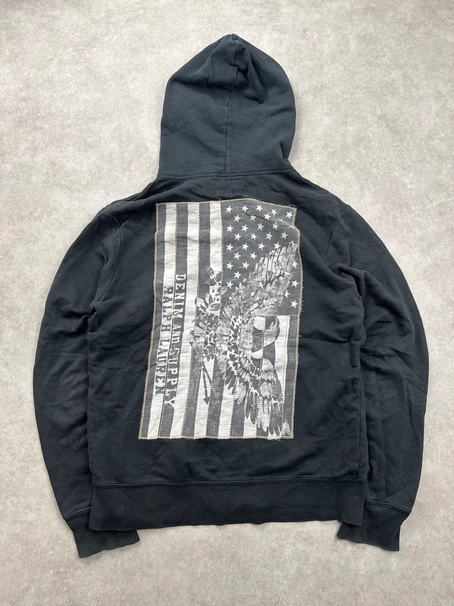 2010s Ralph Lauren Black Eagle Flag Back Patch Zip-Up Hoodie ZnPZiAPF 2