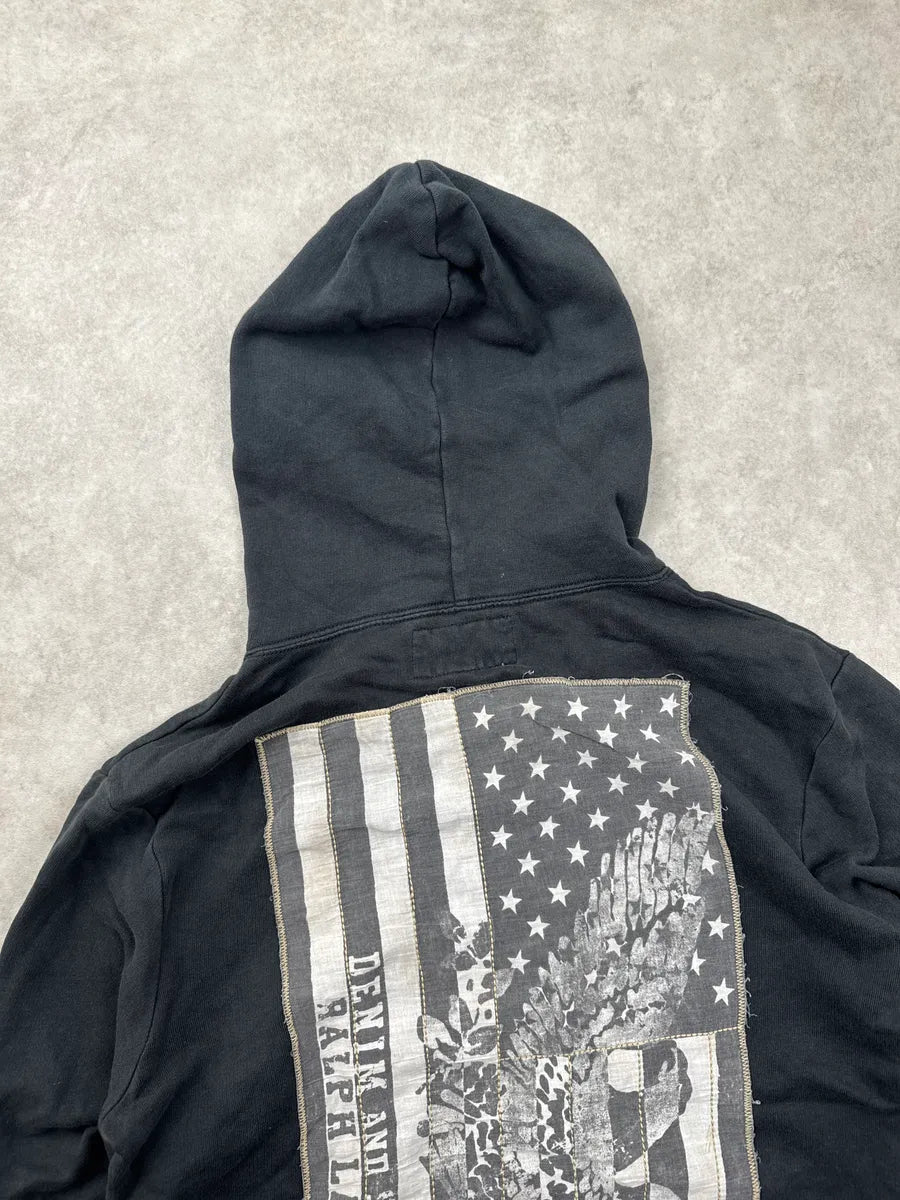2010s Ralph Lauren Black Eagle Flag Back Patch Zip-Up Hoodie ZnPZiAPF 8
