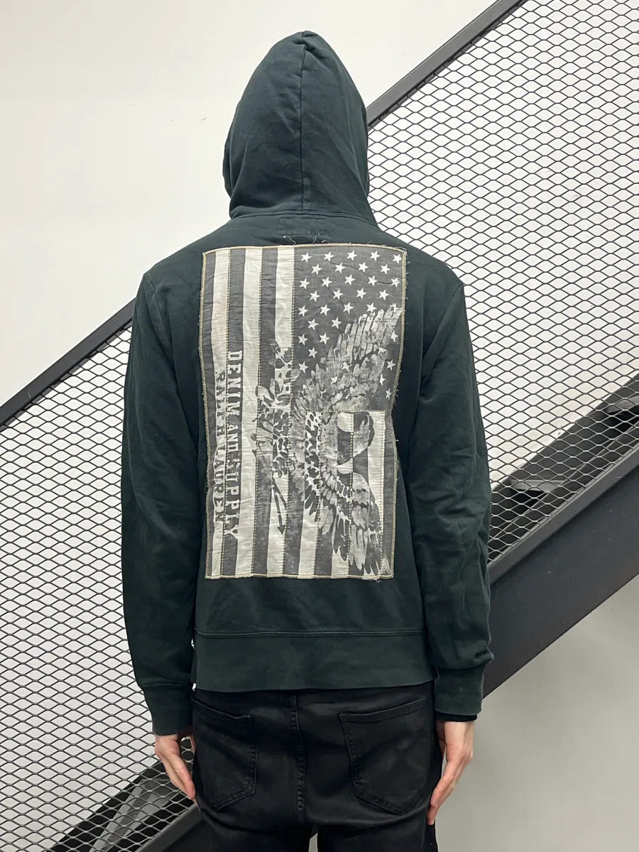 2010s Ralph Lauren Black Eagle Flag Back Patch Zip-Up Hoodie ZnPZiAPF 0