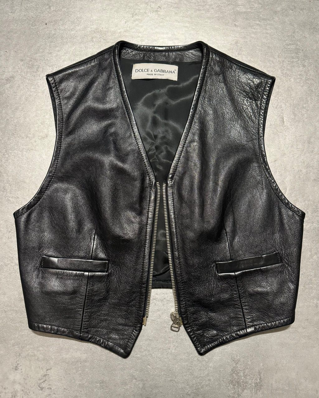 AW1994 Dolce & Gabbana Black Premium Leather Biker Vest (S/M) - 6