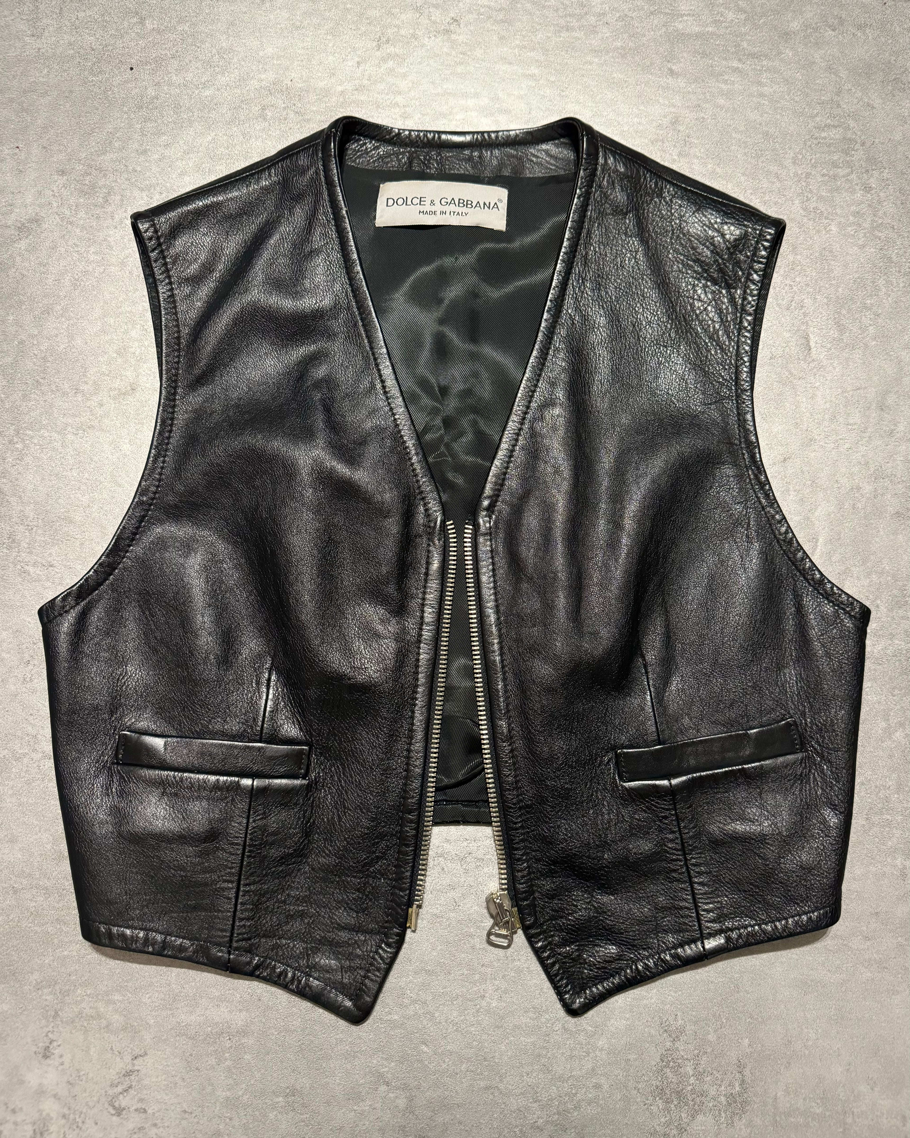 AW1994 Dolce & Gabbana Black Premium Leather Biker Vest (S/M) - 6