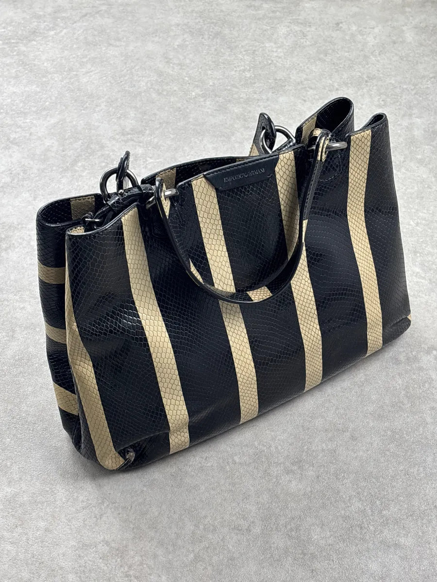 Emporio Armani Black Snakeskin-Effect Stripe Leather Totebag ZqrJDJOF 3