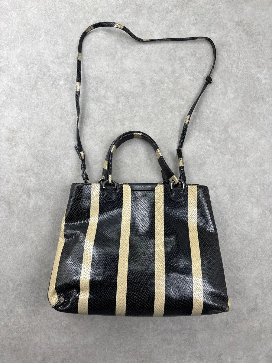 Emporio Armani Black Snakeskin-Effect Stripe Leather Totebag ZqrJDJOF 5