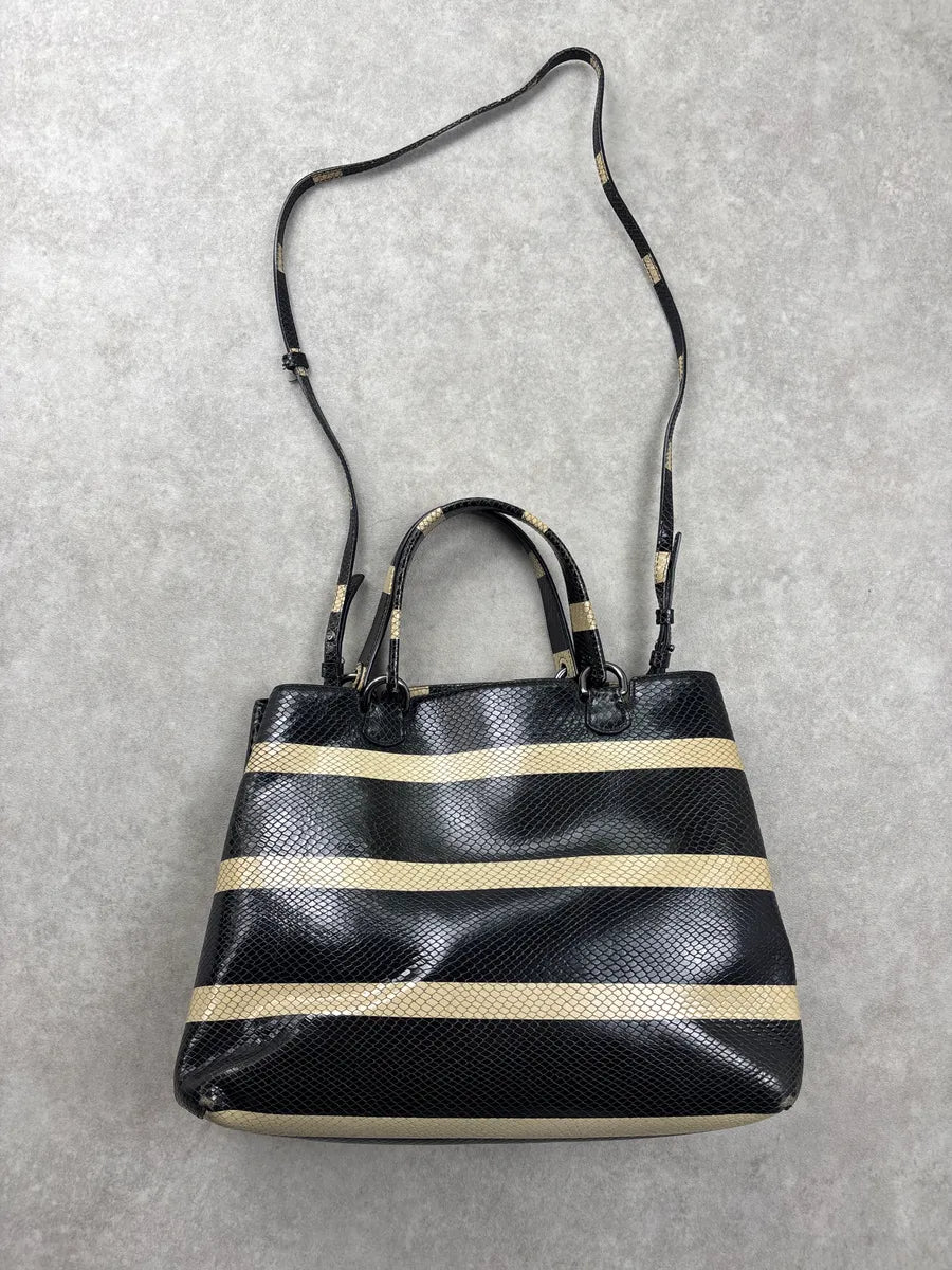 Emporio Armani Black Snakeskin-Effect Stripe Leather Totebag ZqrJDJOF 6