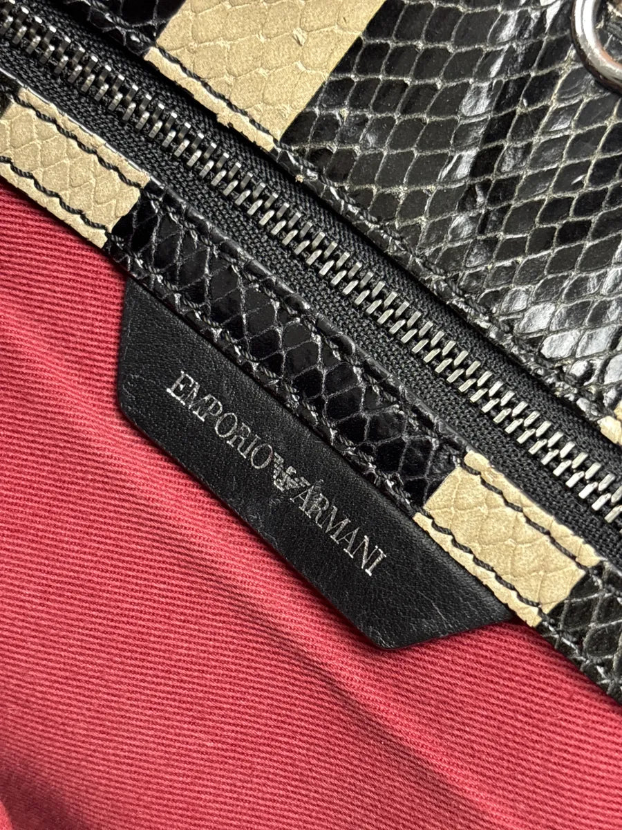 Emporio Armani Black Snakeskin-Effect Stripe Leather Totebag ZqrJDJOF 19
