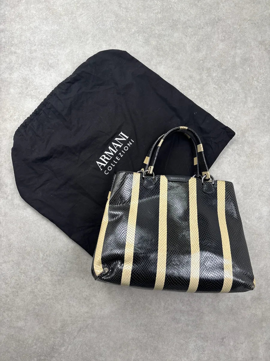 Emporio Armani Black Snakeskin-Effect Stripe Leather Totebag ZqrJDJOF 4