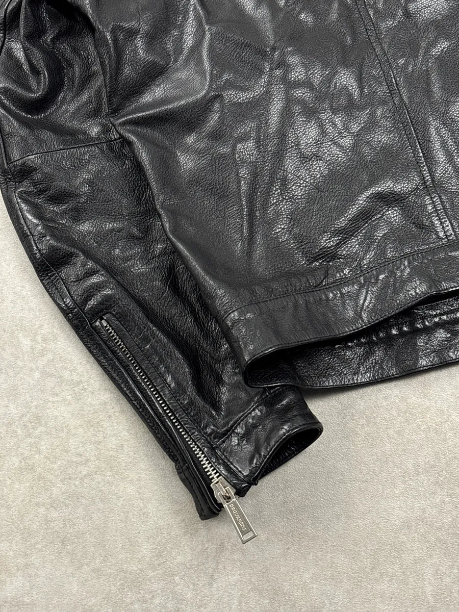 AW2015 Dsquared2 Black Leather Pony Hair Panel Biker Jacket ZsDeAhqj 9