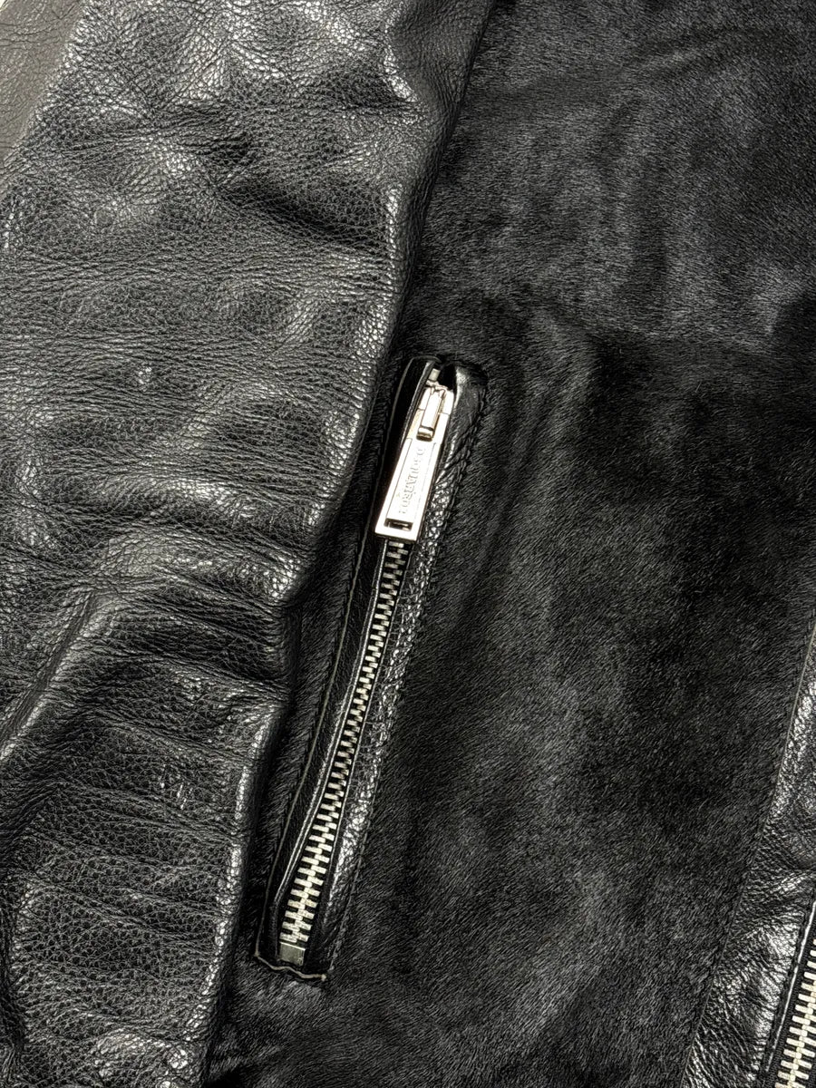AW2015 Dsquared2 Black Leather Pony Hair Panel Biker Jacket ZsDeAhqj 7