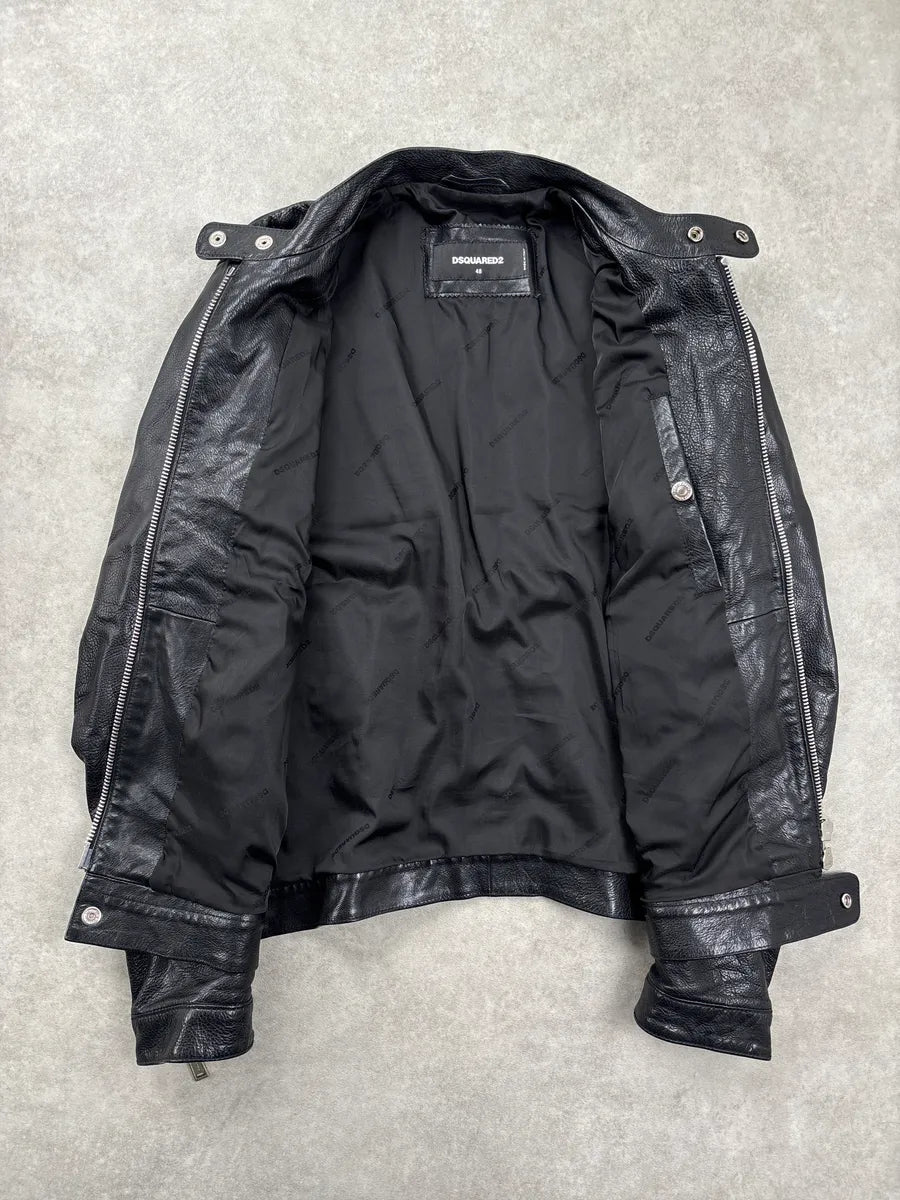 AW2015 Dsquared2 Black Leather Pony Hair Panel Biker Jacket ZsDeAhqj 6