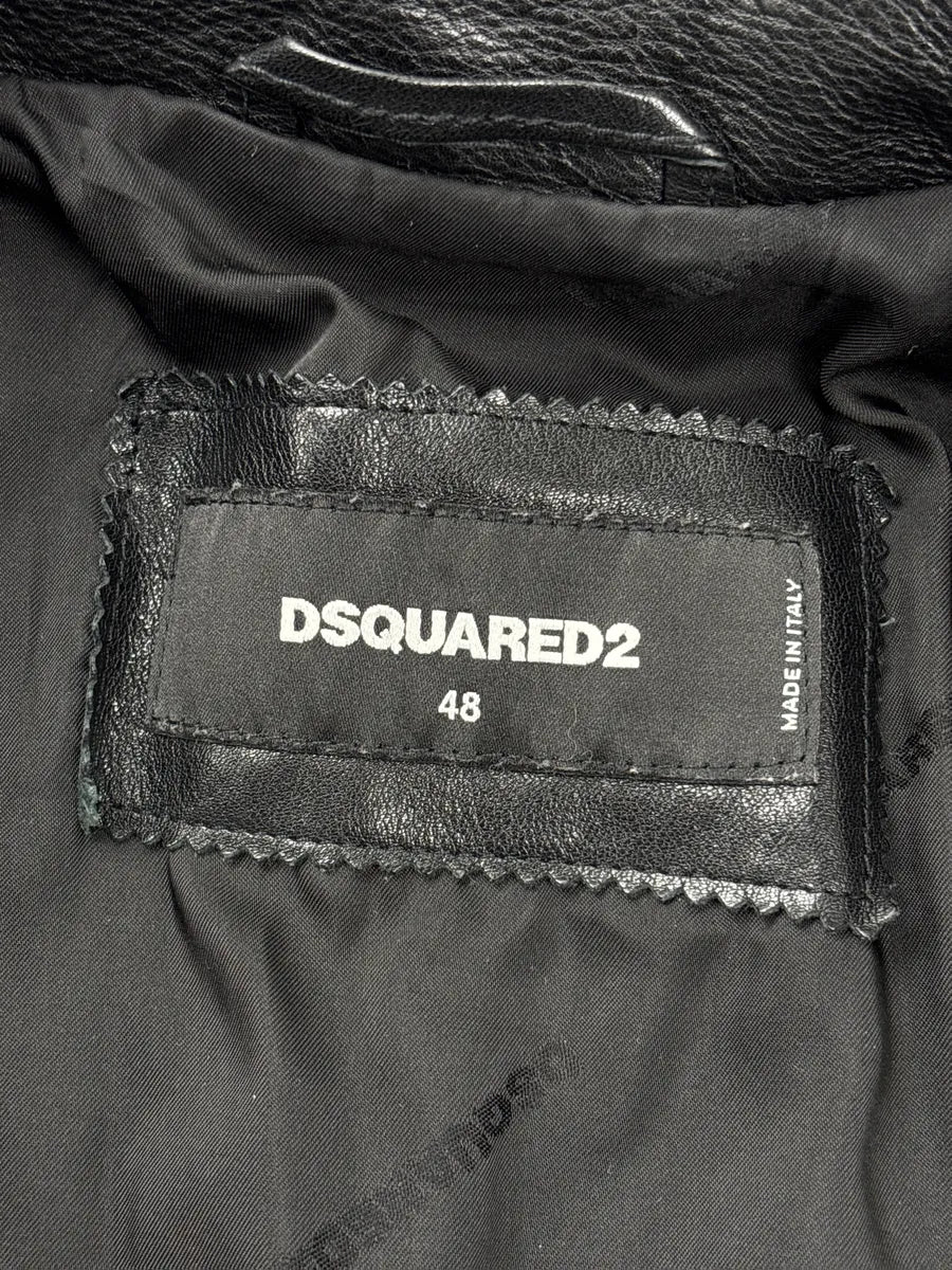 AW2015 Dsquared2 Black Leather Pony Hair Panel Biker Jacket ZsDeAhqj 10