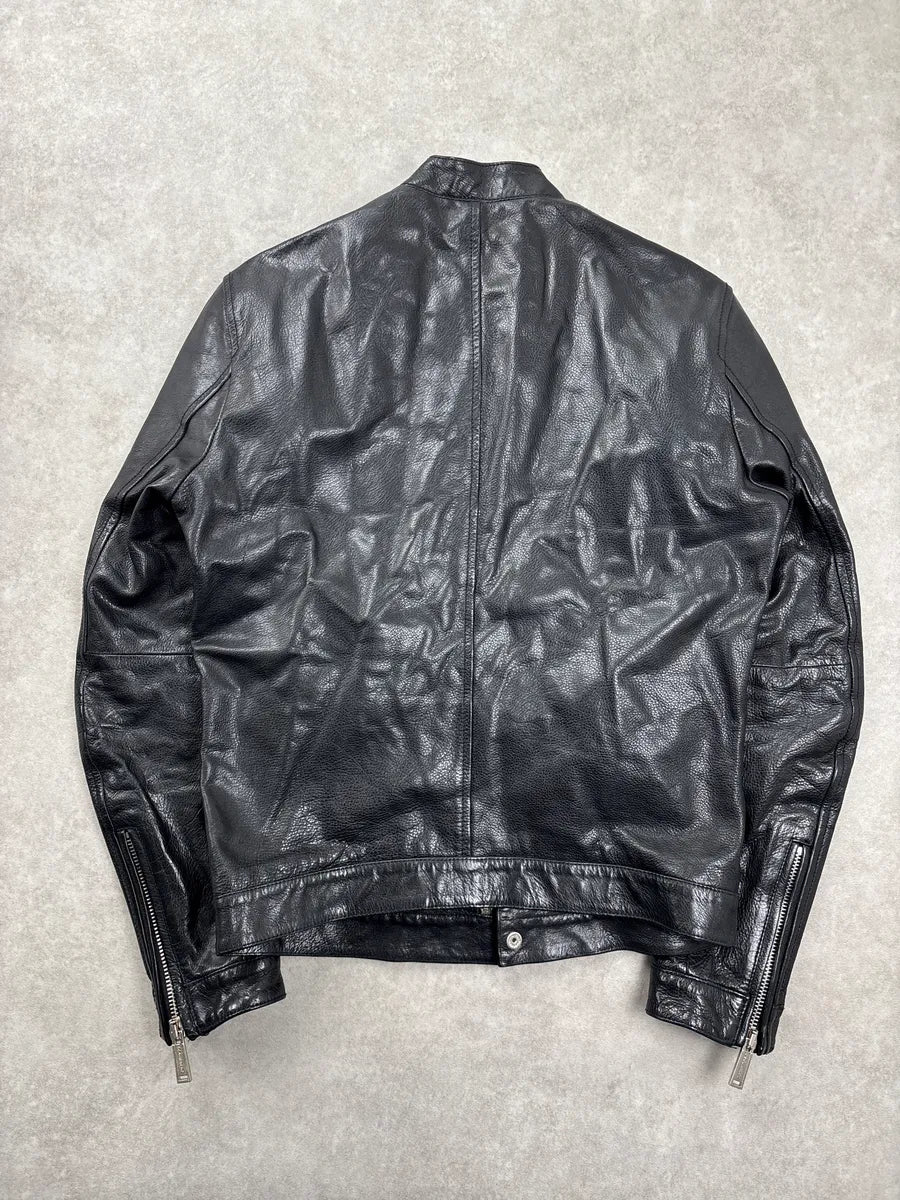 AW2015 Dsquared2 Black Leather Pony Hair Panel Biker Jacket ZsDeAhqj 4