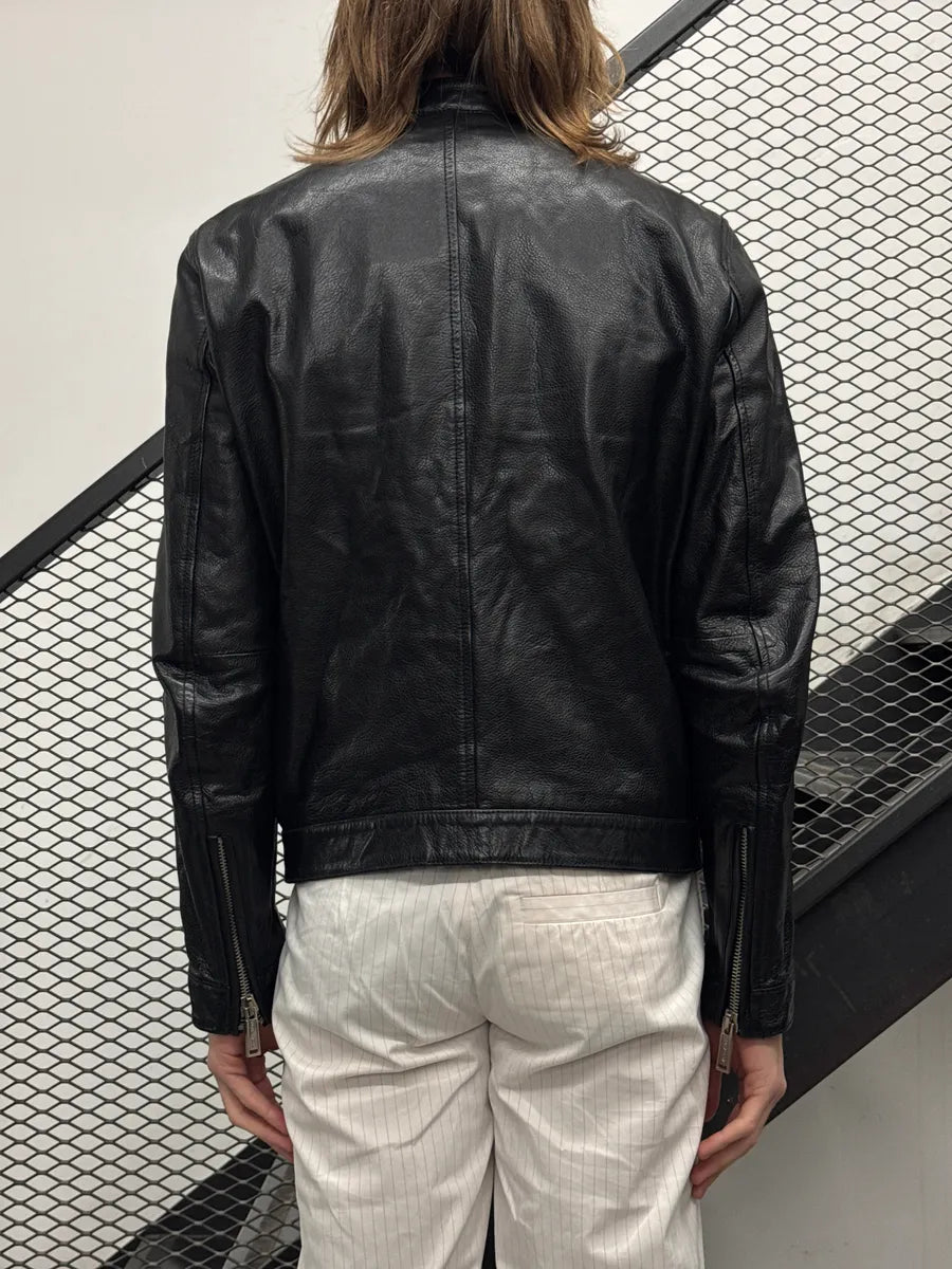AW2015 Dsquared2 Black Leather Pony Hair Panel Biker Jacket ZsDeAhqj 2