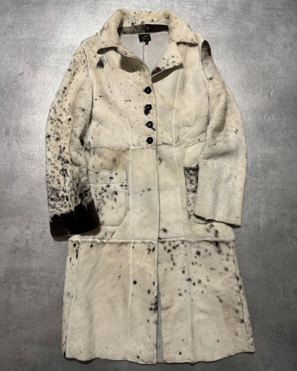 AW2006 Cavalli White Pony Hair Winter Leopard Effect Long Leather Jacket (XS/S) - 1