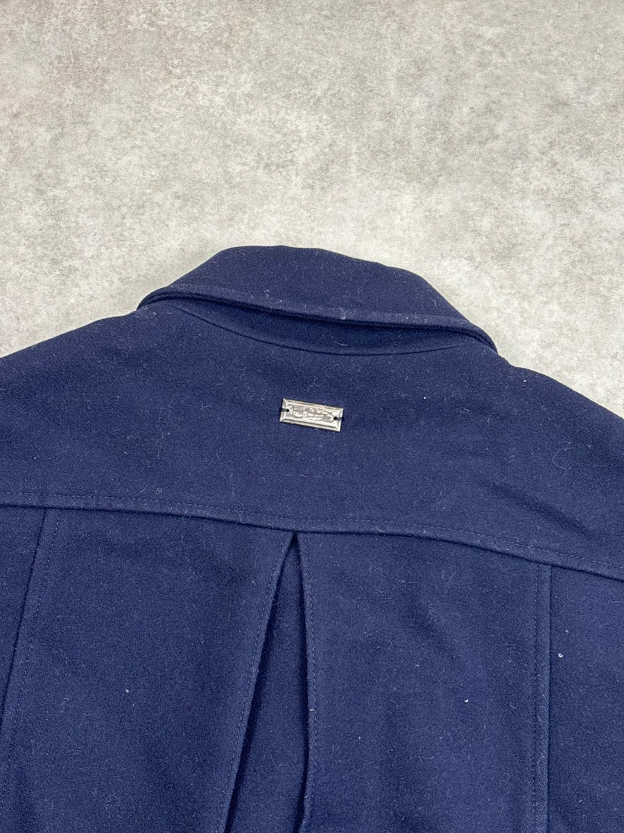 AW2013 Pierre Balmain Dark Navy Wool Asymmetric Zip Biker Jacket ZvGBWtBR 7