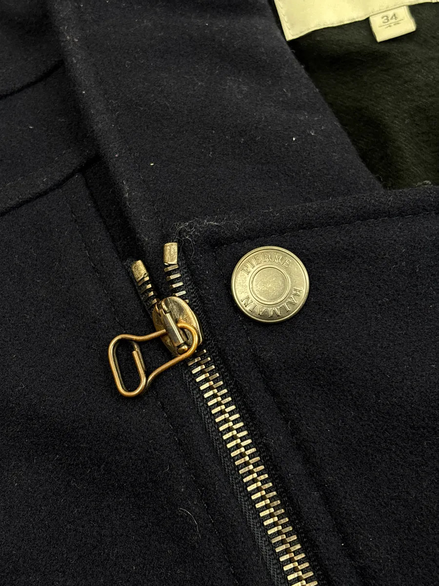 AW2013 Pierre Balmain Dark Navy Wool Asymmetric Zip Biker Jacket ZvGBWtBR 6
