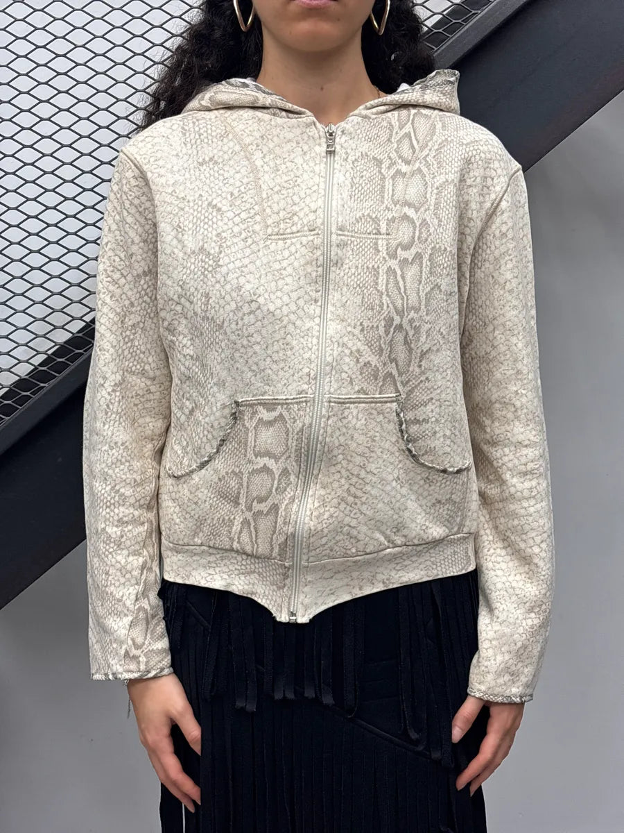2000s Roberto Cavalli Beige Snake Print Zip-Up Hoodie ZxJxgFuo 0