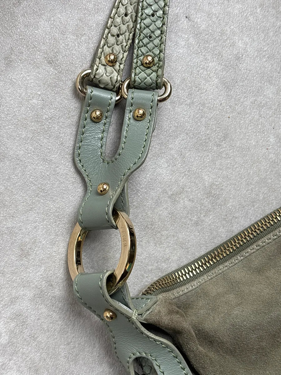 Fendi Sage Green Python Suede Knot Logo Charm Shoulder Bag ZzYMllOj 11