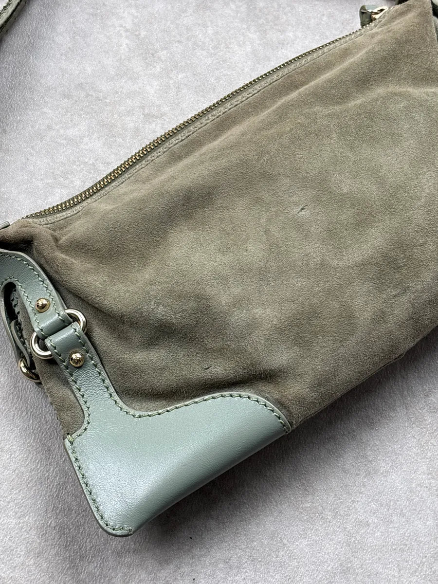 Fendi Sage Green Python Suede Knot Logo Charm Shoulder Bag ZzYMllOj 12