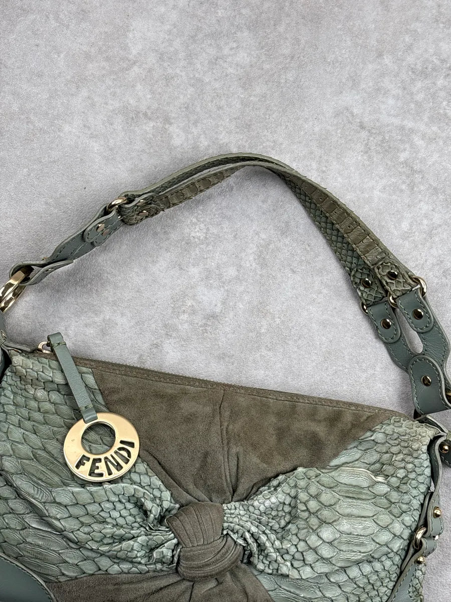 Fendi Sage Green Python Suede Knot Logo Charm Shoulder Bag ZzYMllOj 7
