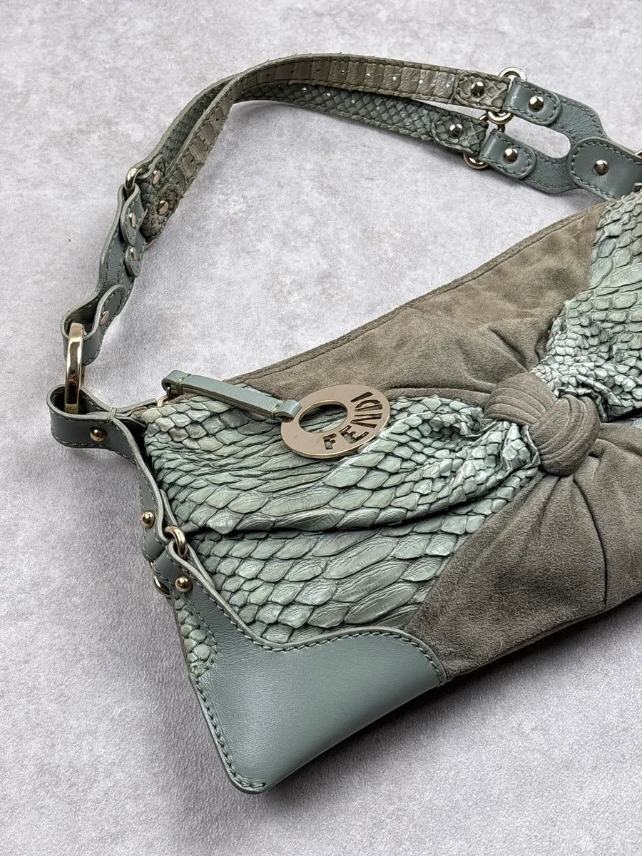 Fendi Sage Green Python Suede Knot Logo Charm Shoulder Bag ZzYMllOj 4