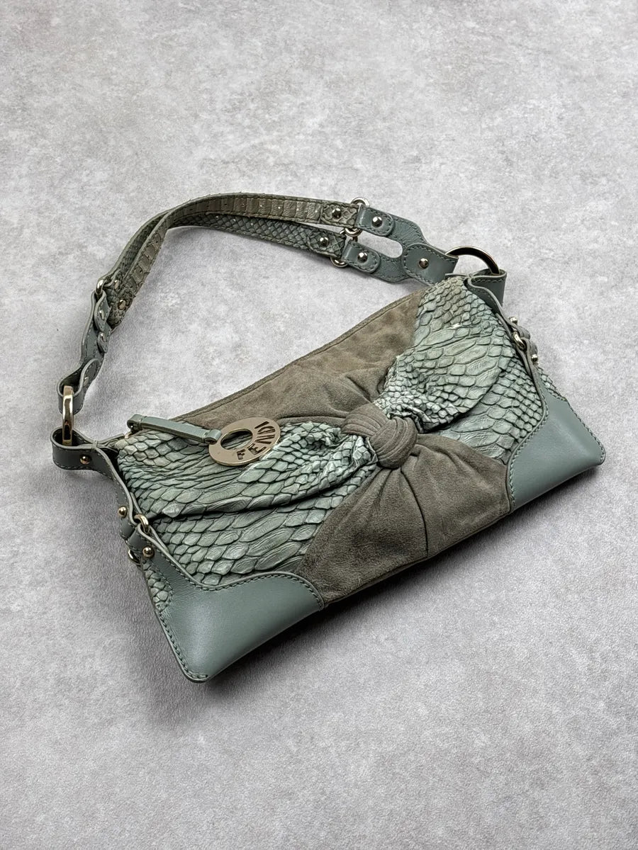 Fendi Sage Green Python Suede Knot Logo Charm Shoulder Bag ZzYMllOj 5