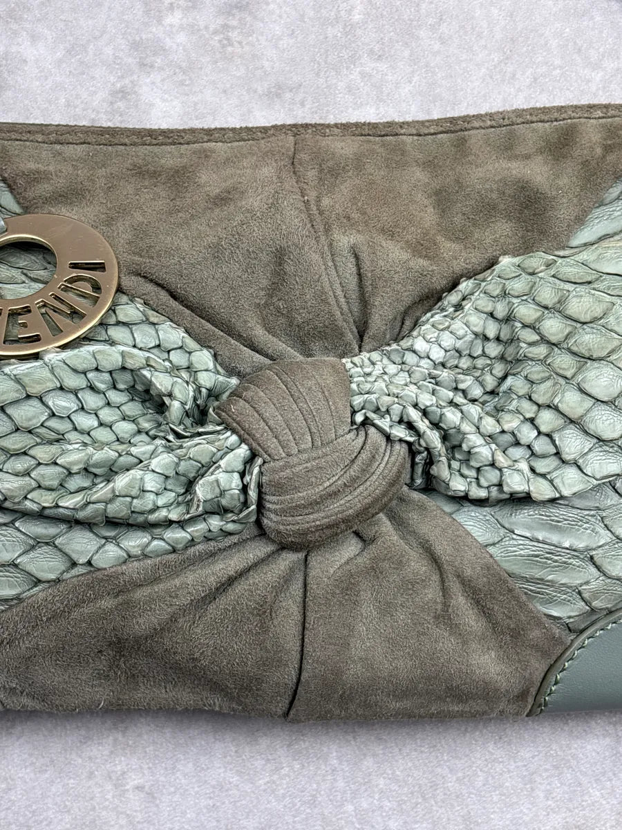 Fendi Sage Green Python Suede Knot Logo Charm Shoulder Bag ZzYMllOj 9