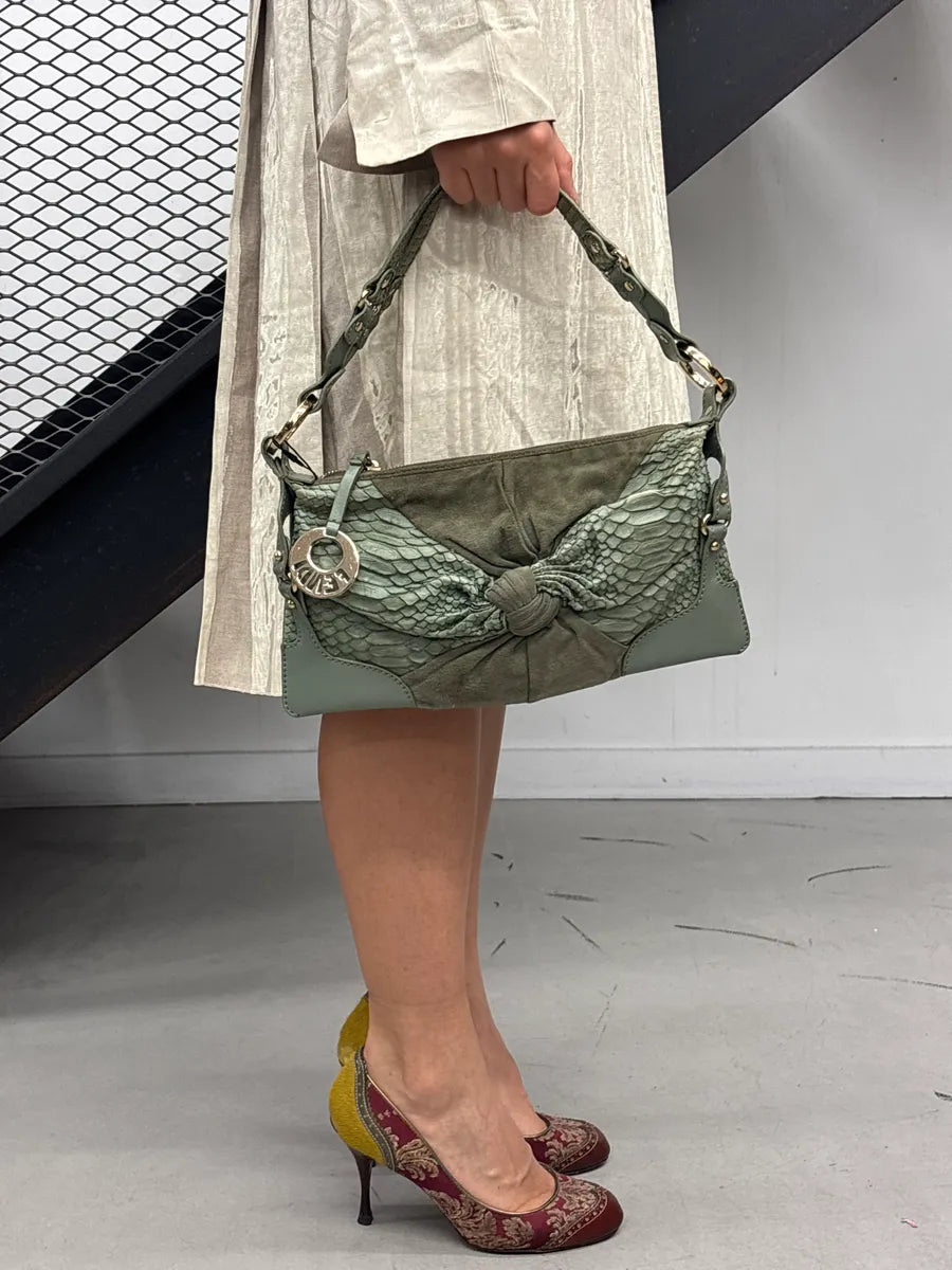 Fendi Sage Green Python Suede Knot Logo Charm Shoulder Bag ZzYMllOj 1