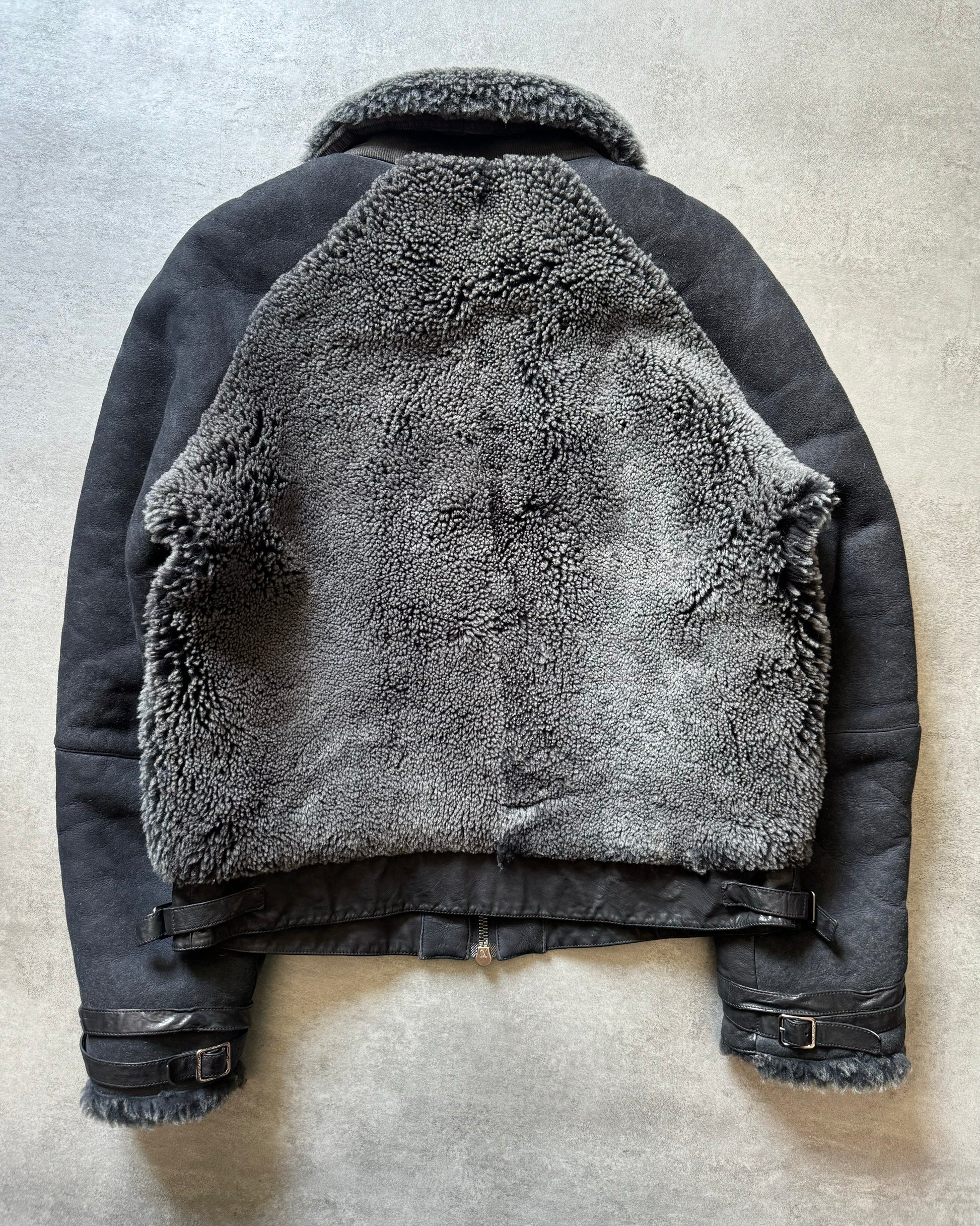 FW2018 Louis Vuitton Black Grey Shearling Leather Jacket (L) - 3