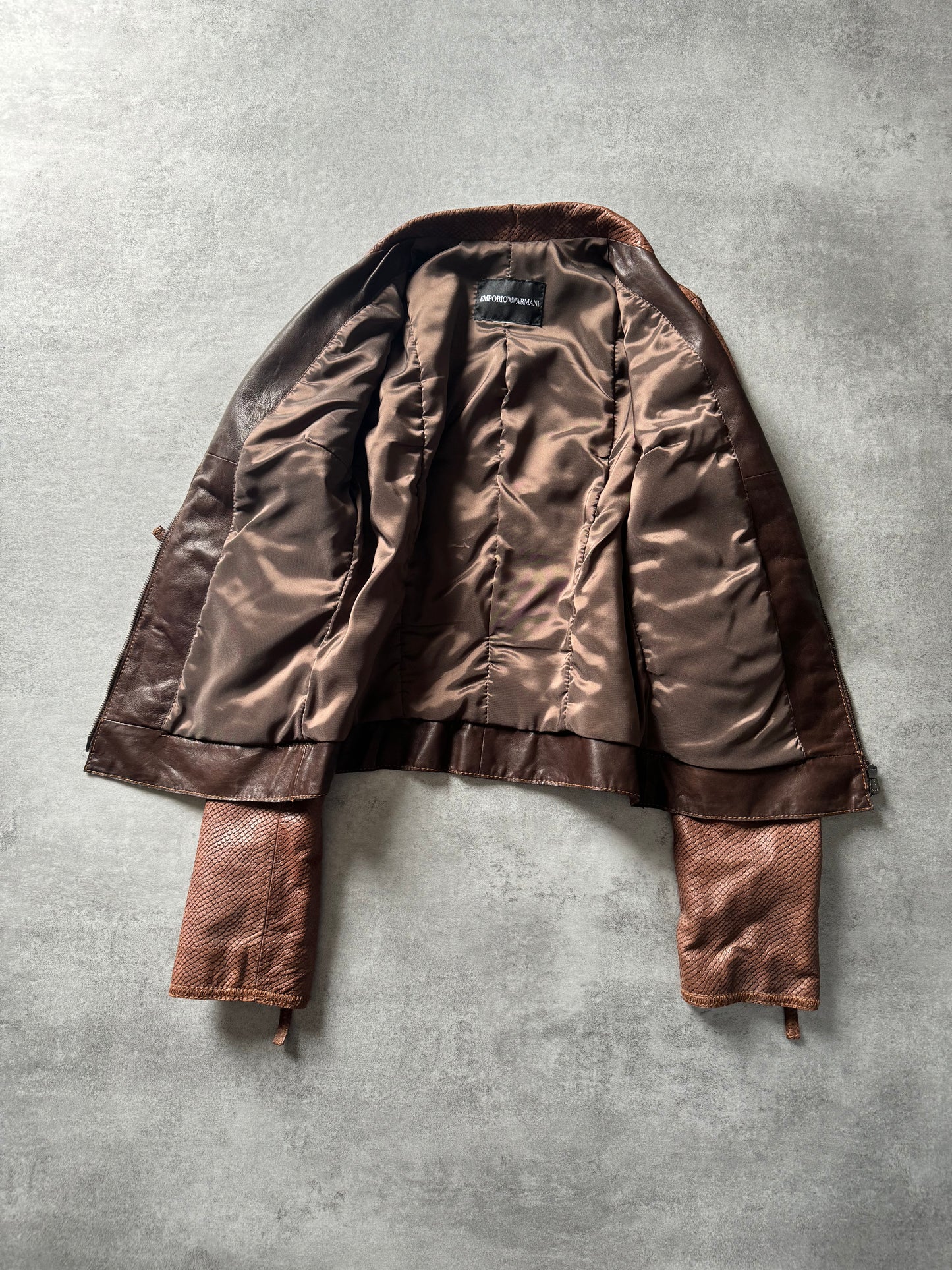 AW2007 Emporio Armani Python Effect Brown Leather Jacket  (XS) - 8