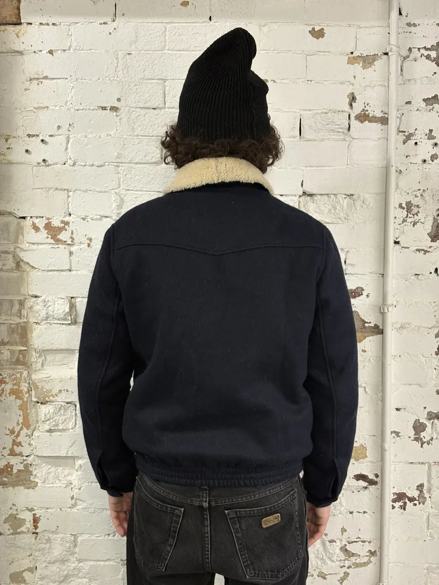 A.P.C Navy Beige Fur Collar Classy Jacket YnuIcFa 3