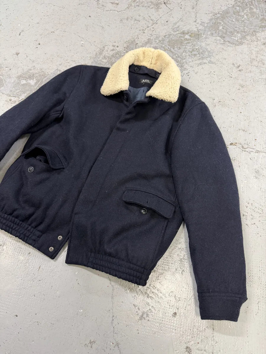 A.P.C Navy Beige Fur Collar Classy Jacket YnuIcFa 9