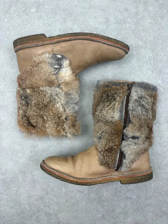 A.P.C. Beige Leather Rabbit Fur Boots eroksPX 3
