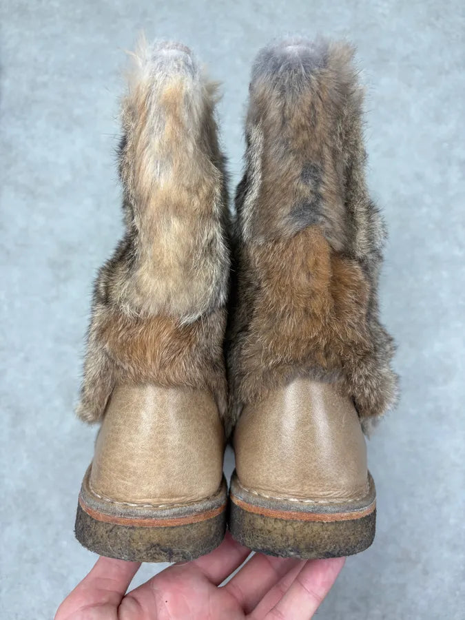 A.P.C. Beige Leather Rabbit Fur Boots eroksPX 6