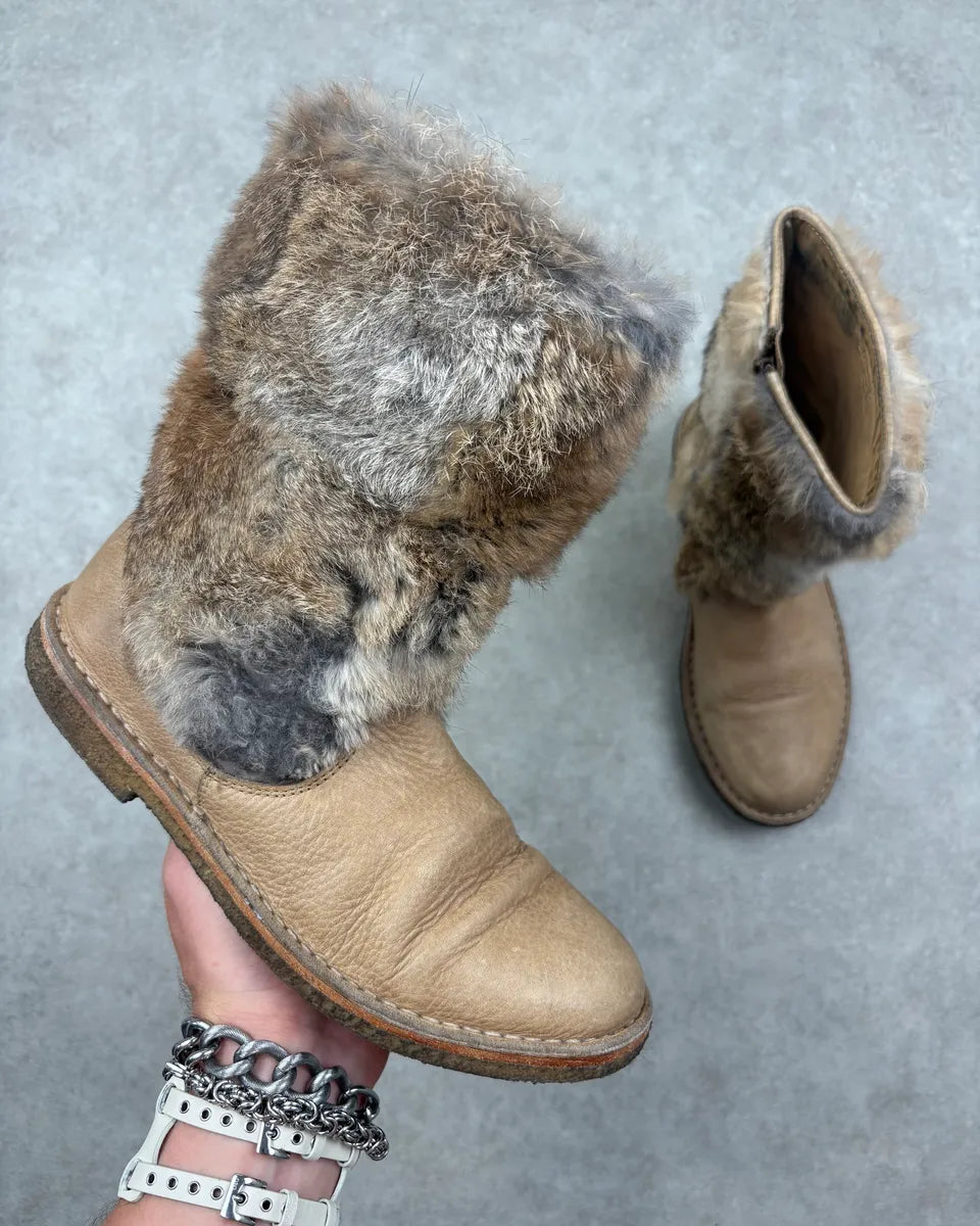 A.P.C. Beige Leather Rabbit Fur Boots eroksPX 0