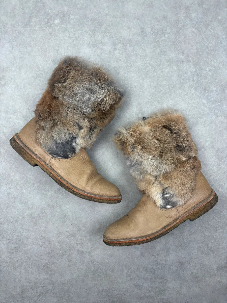 A.P.C. Beige Leather Rabbit Fur Boots eroksPX 5