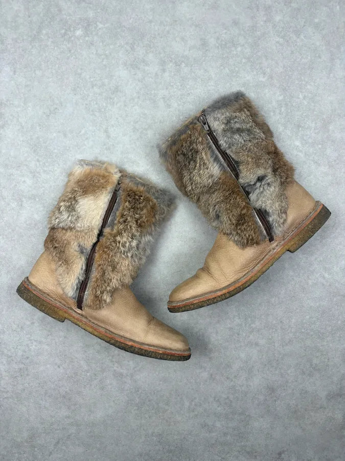 A.P.C. Beige Leather Rabbit Fur Boots eroksPX 4