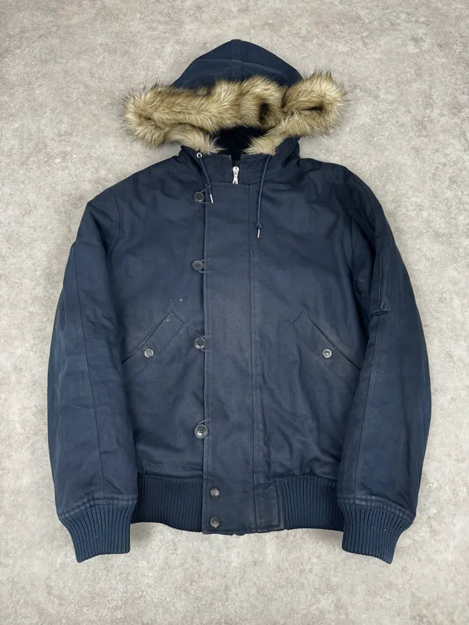 A.P.C. Navy Aviator Fur Hooded Bomber Jacket vFKjRUl 0