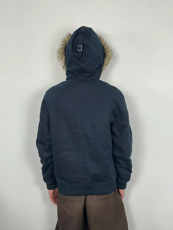 A.P.C. Navy Aviator Fur Hooded Bomber Jacket vFKjRUl 3